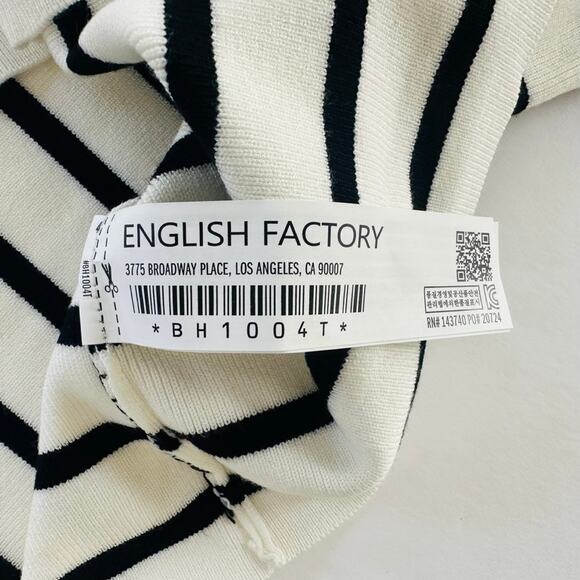 English Factory Women's Striped Tube Top Rosette Flower Size Small Cream Black - Picture 5 of 7